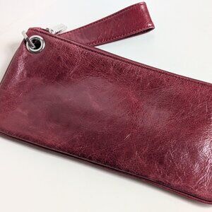 HOBO Vida Leather Dark Red/ Burgundy Wristlet Clutch Organizer Wallet